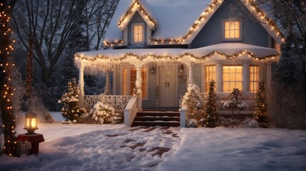 Beautifully decorated house in december. Merry Christmas!