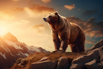 brown bear, beautiful views mountains, nice view, on top of the mountain