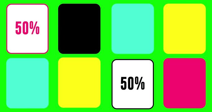 Sale concept animation. Flashcard game with 10, 25, 50 and 75 percent discount. Find your sale discount 4K resolution motion design.