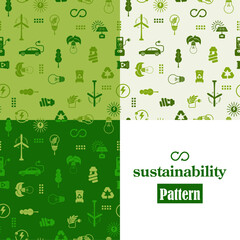 Fototapeta na wymiar Pattern Green energy concept. Set of sustainability illustrations. 