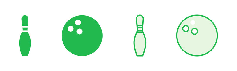 Bowling icon set. bowling ball and pin icon. bowling pins