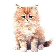 Fototapeta premium Kitty cartoon watercolor illustration, cute portrait of cat isolated on white background.