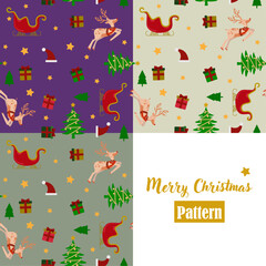 Pattern Merry Christmas - Santa's sleigh with reindeer and stars - merry christmas