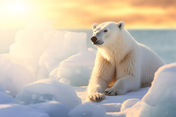 polar bear, standing melting glacier