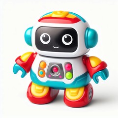 Image of a cute colored toy robot on a white background. 