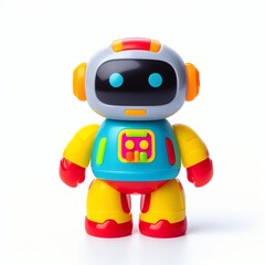 Image of a cute colored toy robot on a white background. 