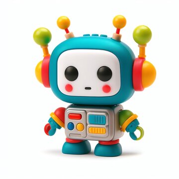 Image of a cute colored toy robot on a white background. 