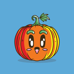 Pumpkin character with funny face. Happy cute cartoon Pumpkin. Healthy vegetarian food character vector illustration