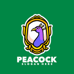 Peacock label shield logo design illustration 