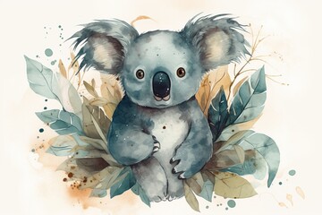 Cute koala in watercolor illustration, concept of Watercolor wildlife art - obrazy, fototapety, plakaty