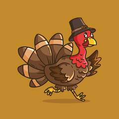 Funny Thanksgiving Turkey bird cartoon character. Cartoon Vector illustration of Cute Turkey Bird