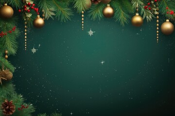 Christmas background with decoration of Christmas balls, fir branches. Christmas card template