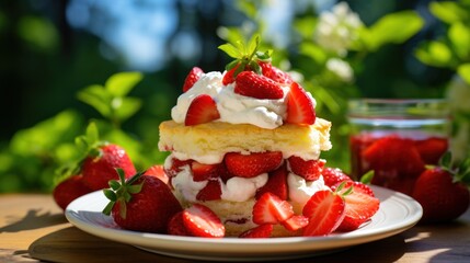 delicious fresh Strawberry cake, vanilla sponge cake with cream cheese summer cake