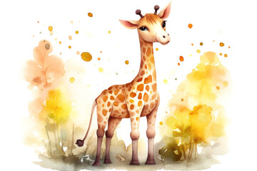 Fototapeta premium Cute giraffe in watercolor illustration, concept of Wildlife art