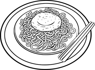 Fototapeta na wymiar Outline illustration of noodle for coloring page