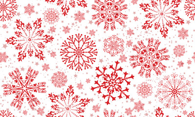 Vector Christmas seamless pattern with red snowflakes and stars, transparent background