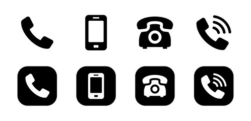 Phone icon vector set. Mobile, telephone and smartphone symbol collection.