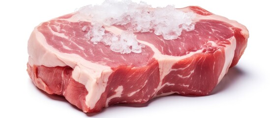 Frozen raw pork placed on a white surface