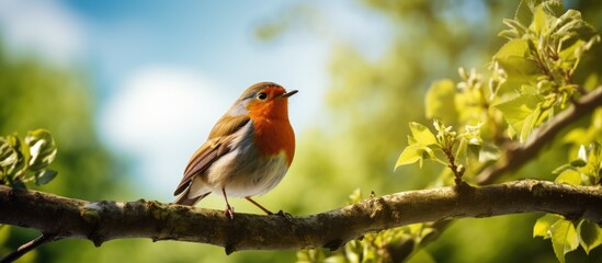A typical robin perched on a branch