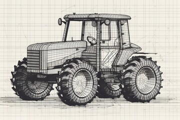 Fototapeta na wymiar A tractor in a hand drawn cartoon line