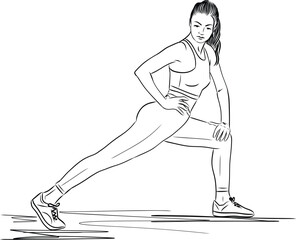 Fototapeta premium Young sporty woman stretching at the gym