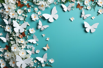 Amazing elegant artistic image nature, butterfly, petals in spring.