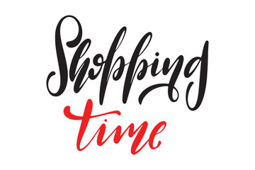 Vector Shopping Time lettering text isolated on white background.