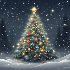 Fototapeta premium christmas tree with snowflakes and stars