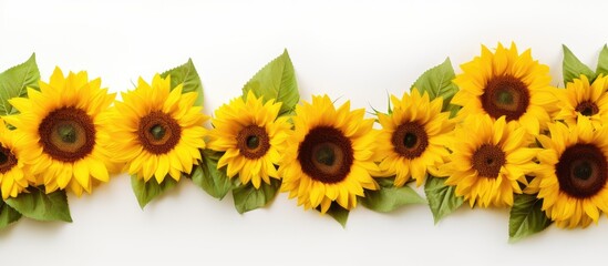 Sunflowers set against a backdrop of pure white