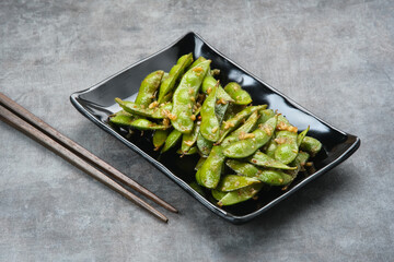 Stir Fry Edamame with garlic and chilli powder
