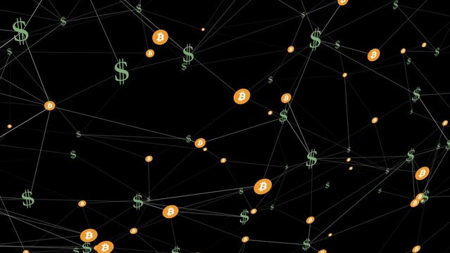 Exploring crypto market witness connection between bitcoin and dollar symbols in captivating animation. Future of investment unveiling connection between bitcoin and dollar symbols