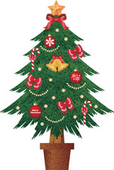 クリスマス　クリスマスツリー　オーナメント　飾り　装飾　アナログタッチ　水彩　イラスト素材