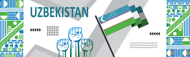 Uzbekistan Banner Design With Flag color Background,National day or Independence day design for Uzbek celebration. Independence day vector illustration..eps