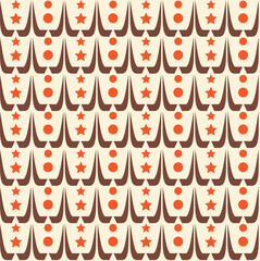 Seamless Geometric Pattern, Star and Circle Shape, Beige Background