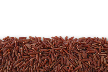 Raw red rice isolated on white, top view