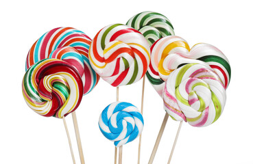 Sticks with colorful lollipops isolated on white