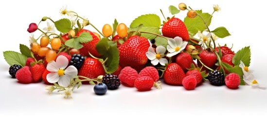 A variety of lovely flowers fruits leaves and particularly strawberries