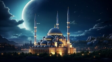 mosque at night - obrazy, fototapety, plakaty