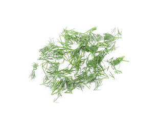 Pile of fresh green dill isolated on white, above view