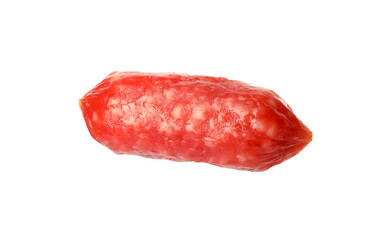 One thin dry smoked sausage isolated on white