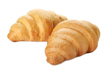 Two delicious fresh croissants isolated on white