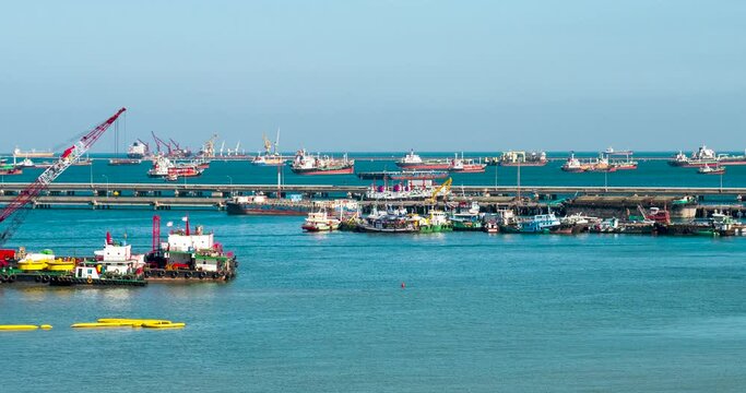 Engineering shipping crane depot at logistic export terminal control. Warehouse freight background container yard loading quayside harbor port. Logistics seascape shipping portal concept