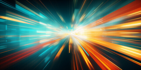 Obraz premium Colourful abstract light burst speed of light, fast speed glowing shining background motion blur