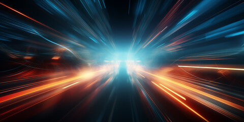 Obraz premium Colourful abstract light burst speed of light, fast speed glowing shining background motion blur