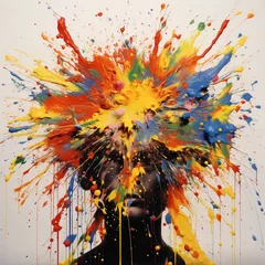 Poster AI-generated illustration of an abstract painting of a persons head exploding with vibrant colors © Wirestock