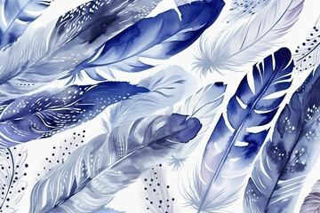 Beautiful watercolor and white feather background image, Generative AI	