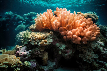 Naklejka na ściany i meble Beautiful coral under the sea, Generative AI 