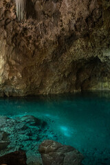 Beautiful view of the The 3 Eyes National Park in Santo Domingo - Dominican Republic- underwater lagoon, caves, gardens