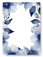 Blue anemone collection. Watercolor flower and floral geometric frame
