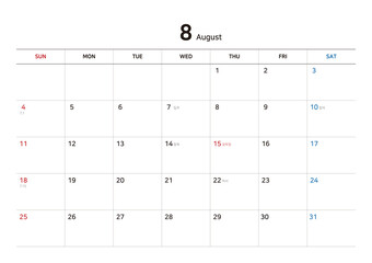 Korea 2024 desktop calendar template